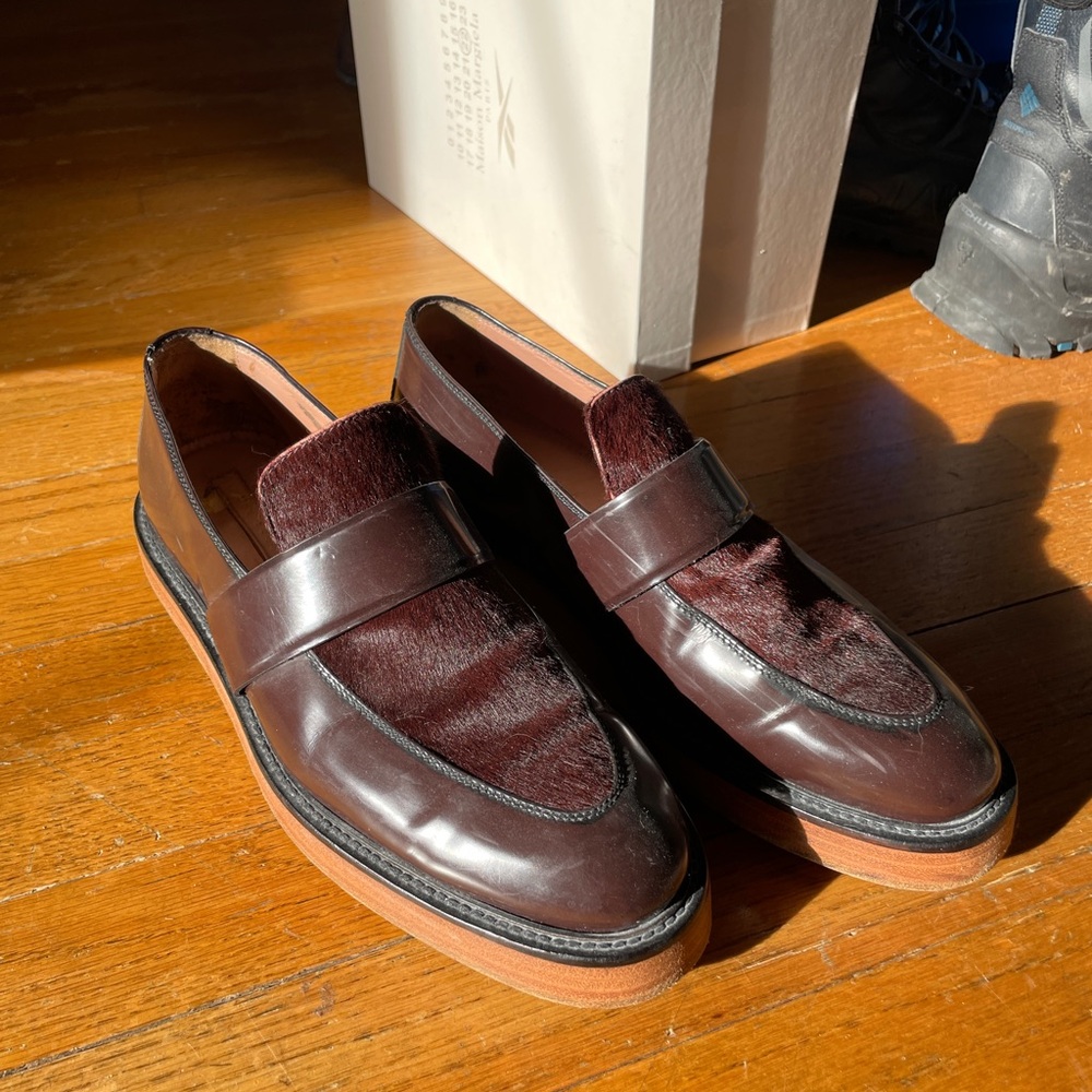 Pony hair platform loafers